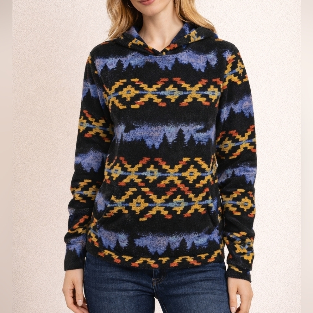 3/$30 Brooklyn CLOTH Blue Southwestern Mountain Girl Baja Hoodie Size Small